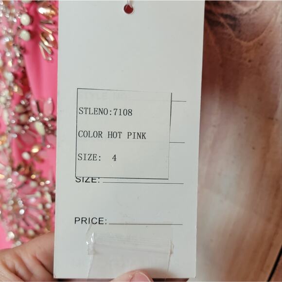 NWT Rachel Allan Hot Pink Halter Gown, Style # 7108, Sz 4 - Picture 7 of 11